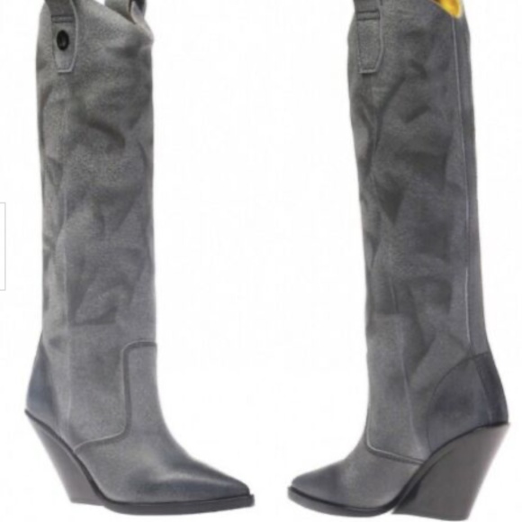 DIESEL ‘D-WEST HB' Gray Wedge Boots Size US7/EU37 DIESEL Leather - Picture 2 of 16